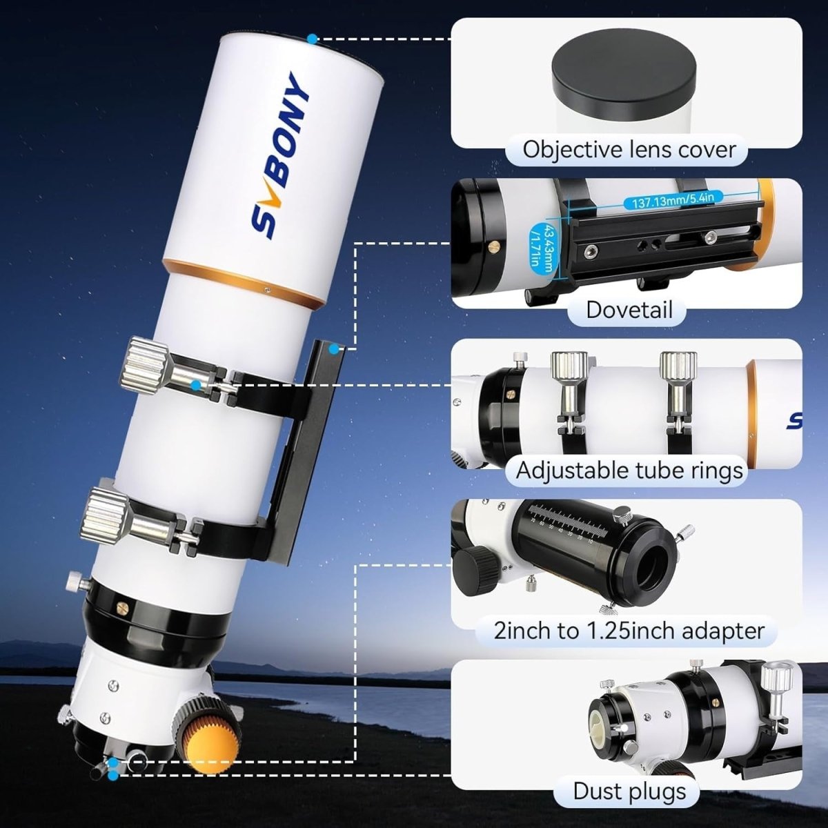 SV503 80MM F7 ED Refractor Telescope OTA White Dual - Speed Focuser - Kwikley