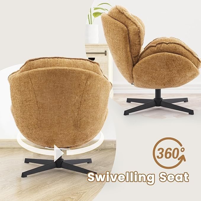 Swivel Accent Chair Tub Armchair Upholstered Metal Legs Yellow - Kwikley