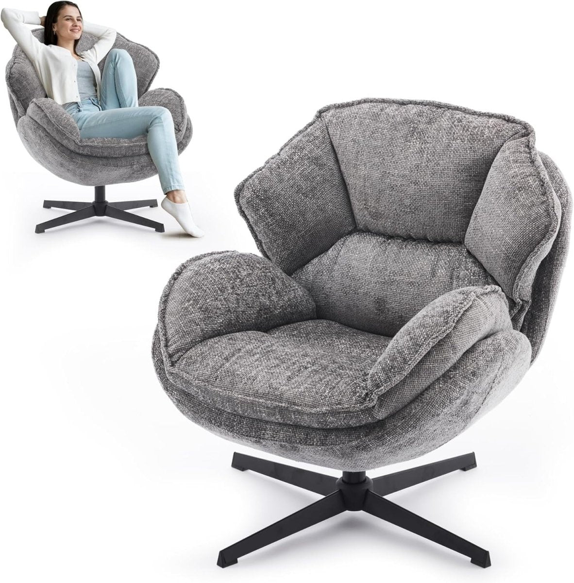 Swivel Accent Chairs Set of 2 Armchair Lounge Sofa 360° Metal Legs Grey - Kwikley