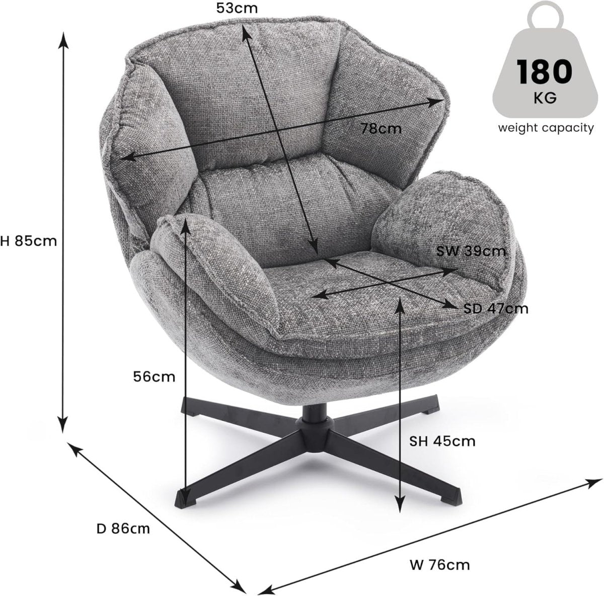 Swivel Accent Chairs Set of 2 Armchair Lounge Sofa 360° Metal Legs Grey - Kwikley