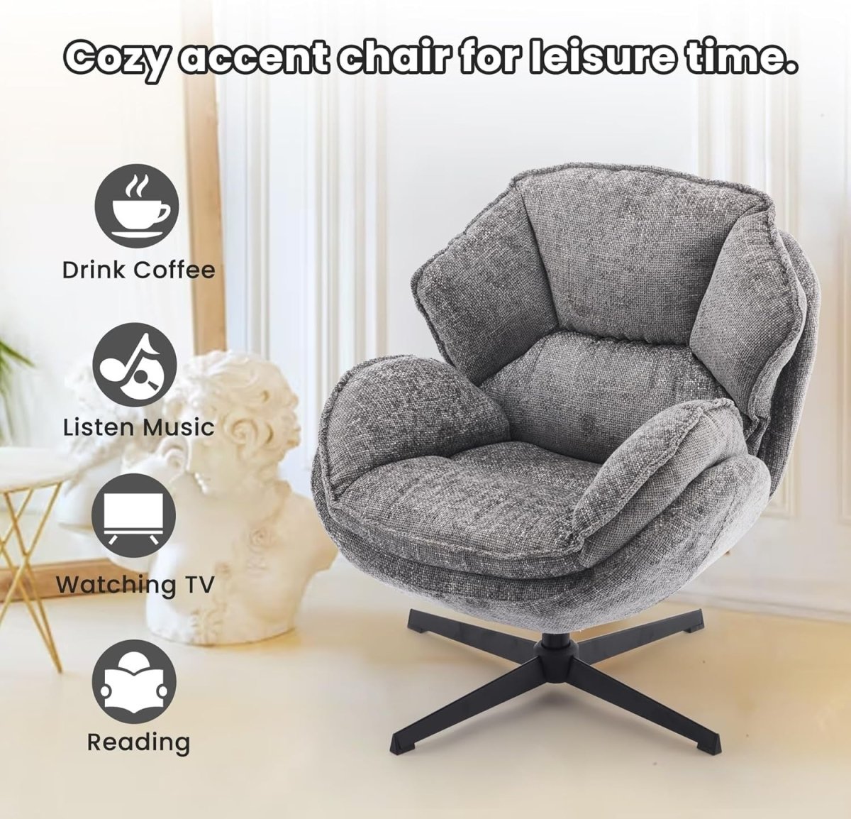 Swivel Accent Chairs Set of 2 Armchair Lounge Sofa 360° Metal Legs Grey - Kwikley