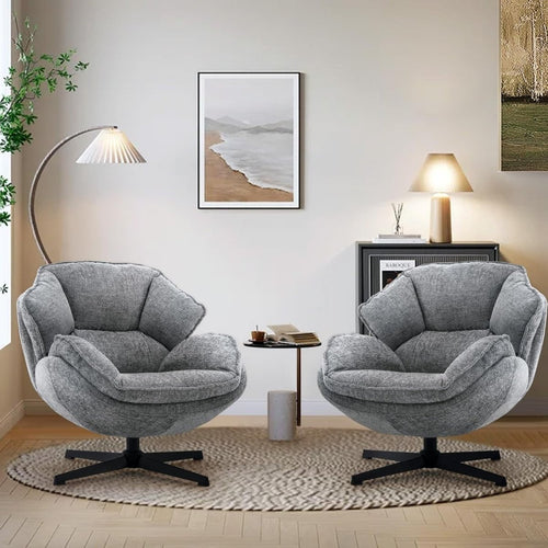 Swivel Accent Chairs Set of 2 Armchair Lounge Sofa 360° Metal Legs Grey - Kwikley