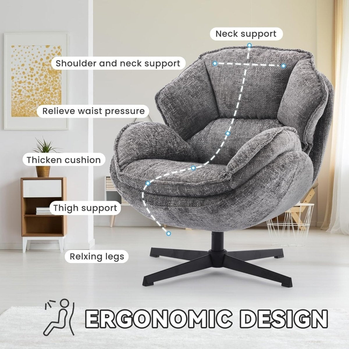 Swivel Accent Chairs Set of 2 Armchair Lounge Sofa 360° Metal Legs Grey - Kwikley