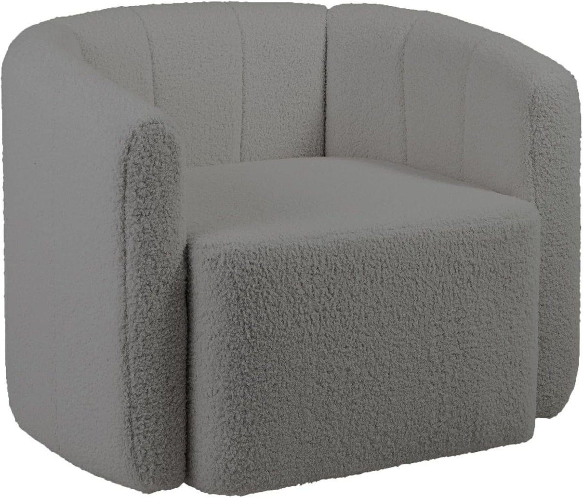 Swivel Boucle Accent Chair Grey Sherpa Lounge Barrel Armchair Sofa - Kwikley