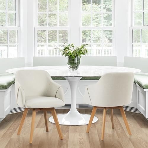 Swivel Dining Chairs Set of 2 Linen Padded Armchair Taupe - Kwikley