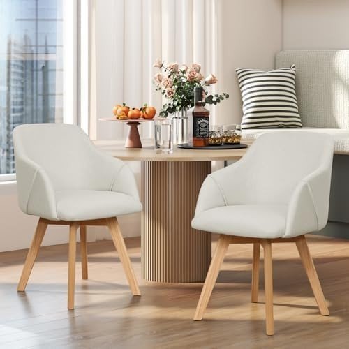 Swivel Dining Chairs Set of 2 Linen Padded Armchair Taupe - Kwikley