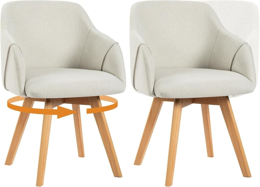 Swivel Dining Chairs Set of 2 Linen Padded Armchair Taupe - Kwikley