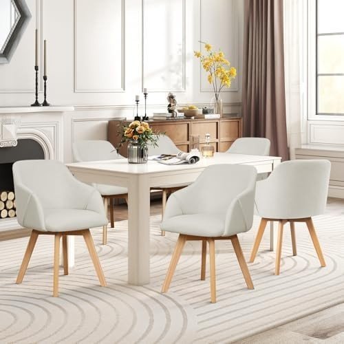 Swivel Dining Chairs Set of 2 Linen Padded Armchair Taupe - Kwikley