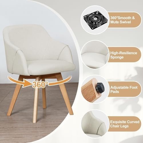 Swivel Dining Chairs Set of 2 Linen Padded Armchair Taupe - Kwikley