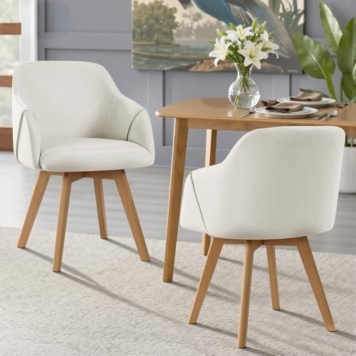 Swivel Dining Chairs Set of 2 Linen Padded Armchair Taupe - Kwikley