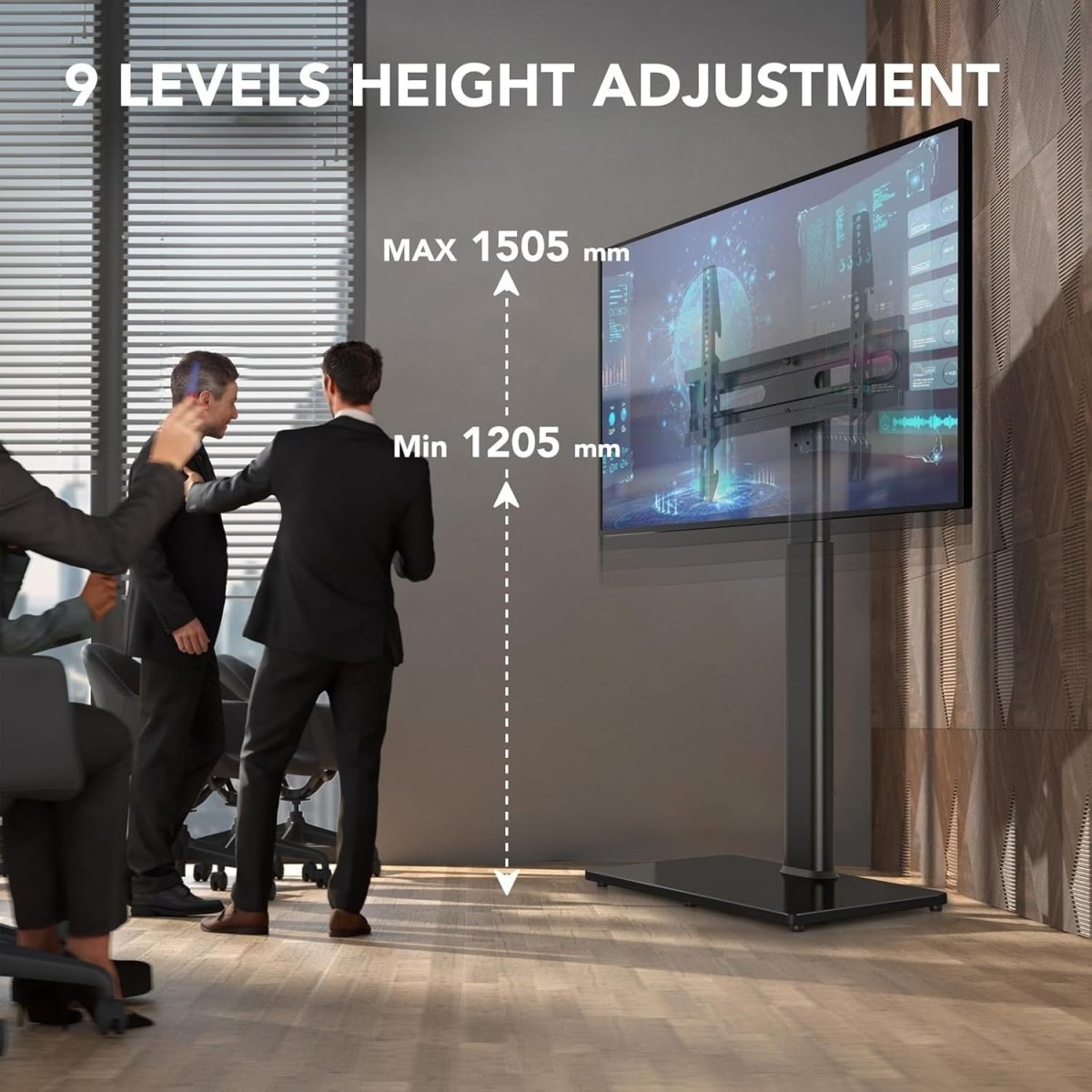 Swivel Floor TV Stand 27–65” Height Adjustable Mount VESA to 400x400mm - Kwikley