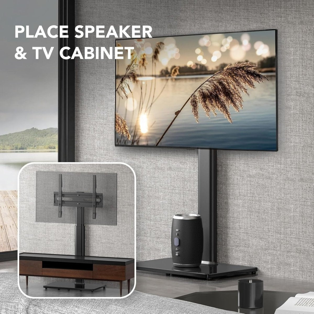Swivel Floor TV Stand 27–65” Height Adjustable Mount VESA to 400x400mm - Kwikley