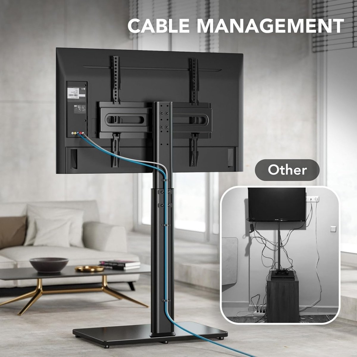 Swivel Floor TV Stand 27–65” Height Adjustable Mount VESA to 400x400mm - Kwikley