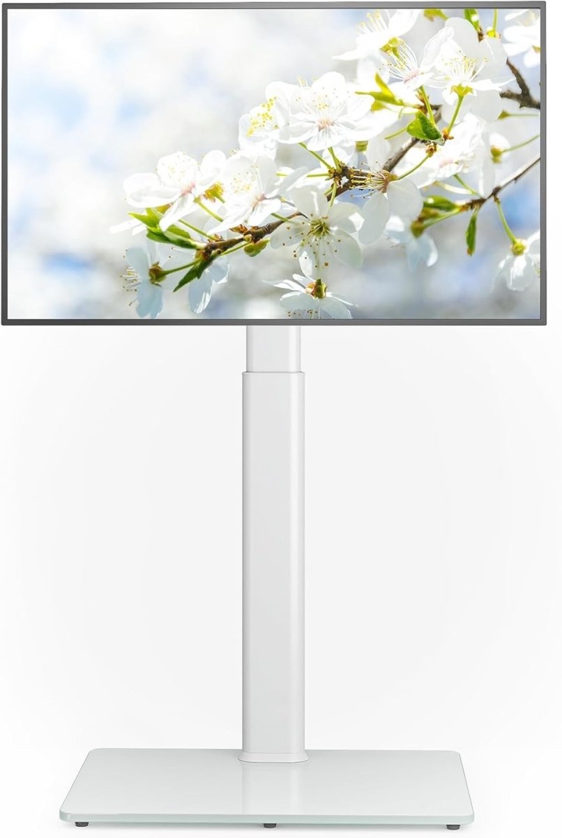 Swivel Floor TV Stand for 27 - 65” with Mount, Space - Saving, White Metal - Kwikley