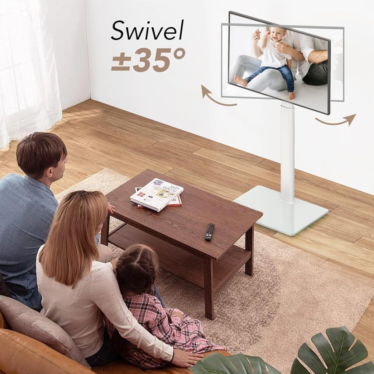 Swivel Floor TV Stand for 27 - 65” with Mount, Space - Saving, White Metal - Kwikley