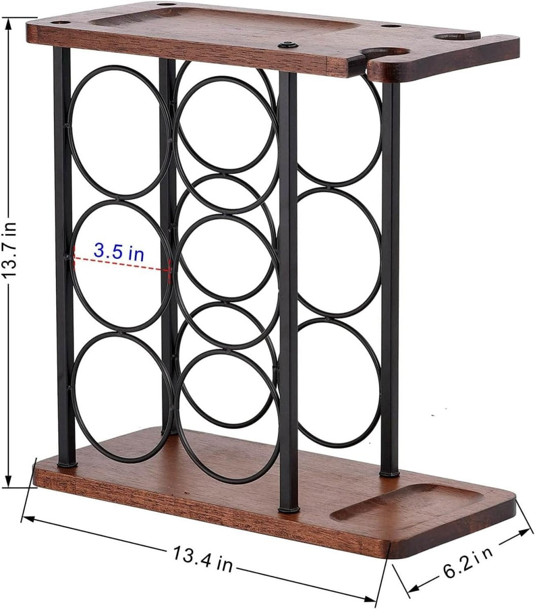 Tabletop Wine Rack with Glass Holder 6 Bottle Storage Metal & Wood Countertop - Kwikley