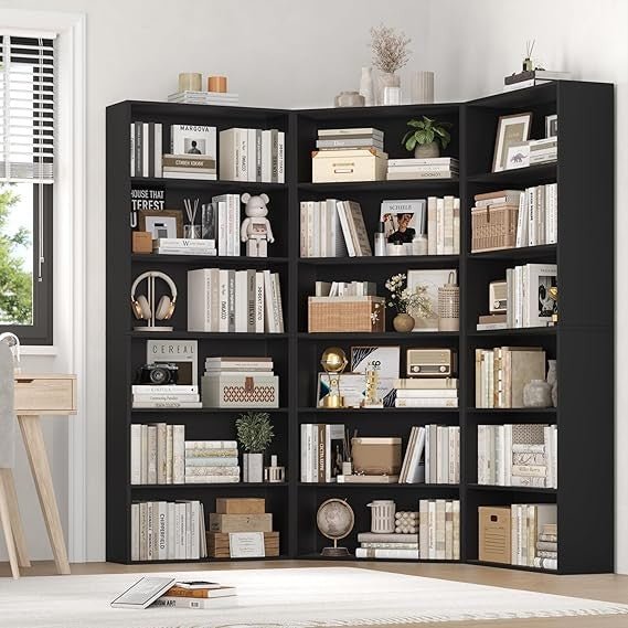 Tall Black 6 Tier Bookshelf 180cm Modern Display Storage Unit with Deep Shelves - Kwikley