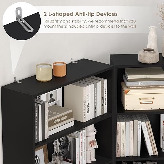 Tall Black 6 Tier Bookshelf 180cm Modern Display Storage Unit with Deep Shelves - Kwikley