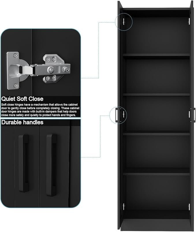 Tall Black Wooden Storage Cabinet with 2 Doors & Adjustable Shelves - Kwikley