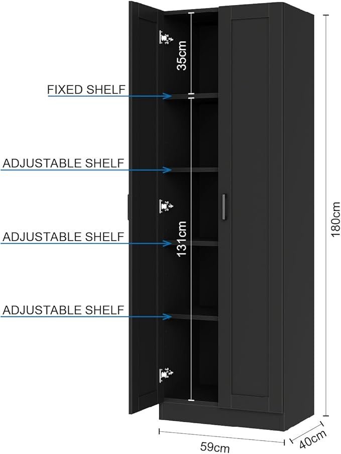 Tall Black Wooden Storage Cabinet with 2 Doors & Adjustable Shelves - Kwikley