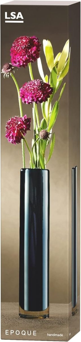 Tall Blue Glass Vase 30cm Slim Bottle Handmade Flower Home Decor - Kwikley