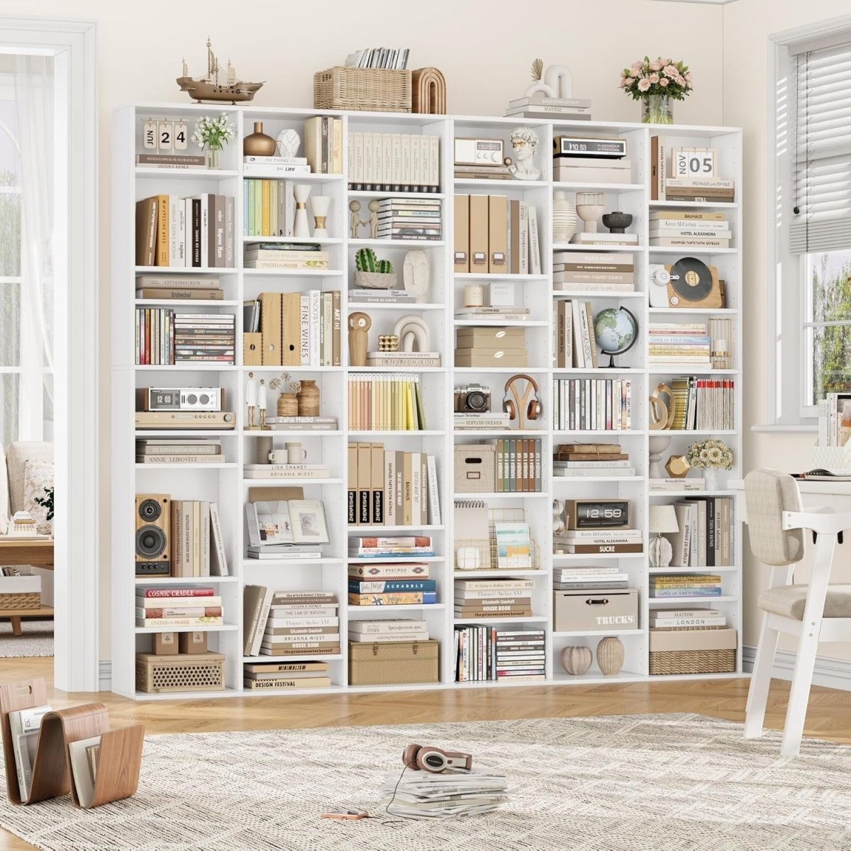Tall CD DVD Storage Bookcase 27 Shelf Media Tower Adjustable White 190cm - Kwikley