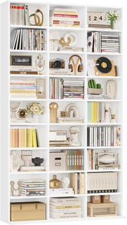 Tall CD DVD Storage Bookcase 27 Shelf Media Tower Adjustable White 190cm - Kwikley