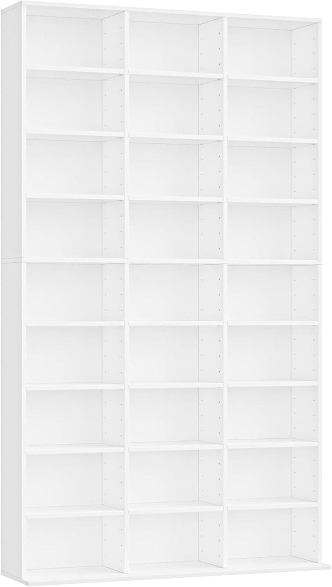 Tall CD DVD Storage Bookcase 27 Shelf Media Tower Adjustable White 190cm - Kwikley