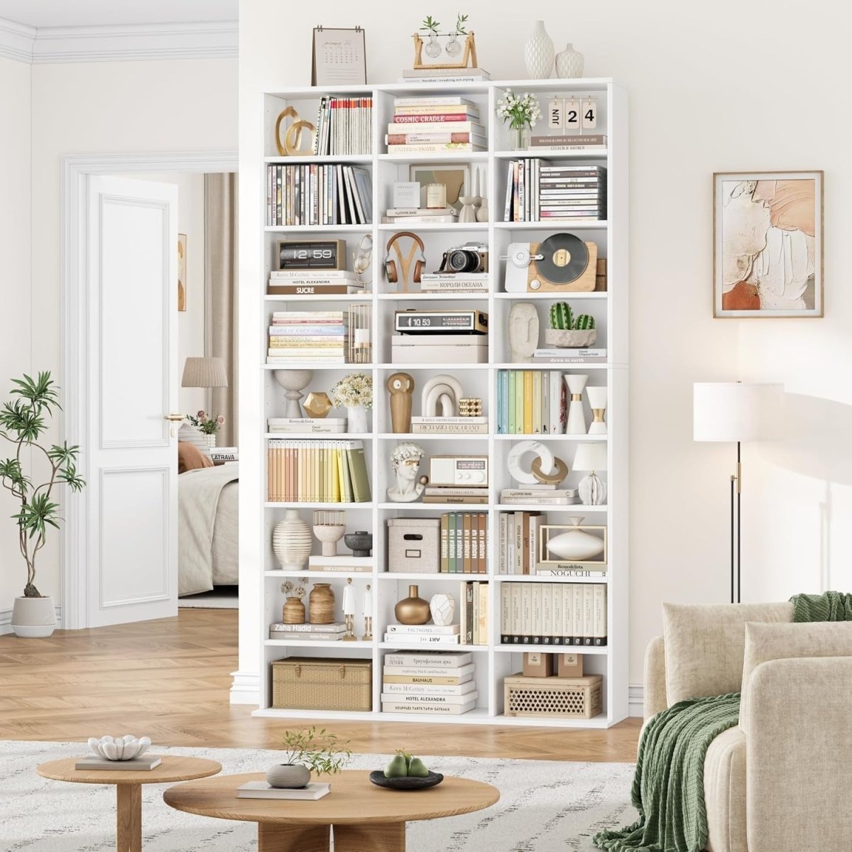 Tall CD DVD Storage Bookcase 27 Shelf Media Tower Adjustable White 190cm - Kwikley