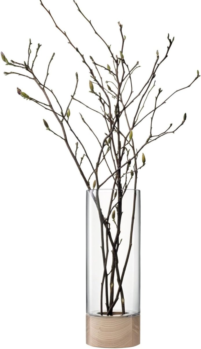 Tall Clear Glass Floor Vase 62cm with Wood Base Modern Home Decor - Kwikley