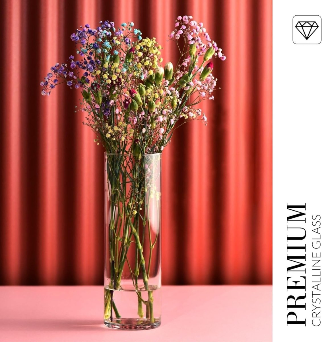 Tall Clear Glass Flower Vase 30cm Elegant Cylinder Vase Home Decor Gift - Kwikley