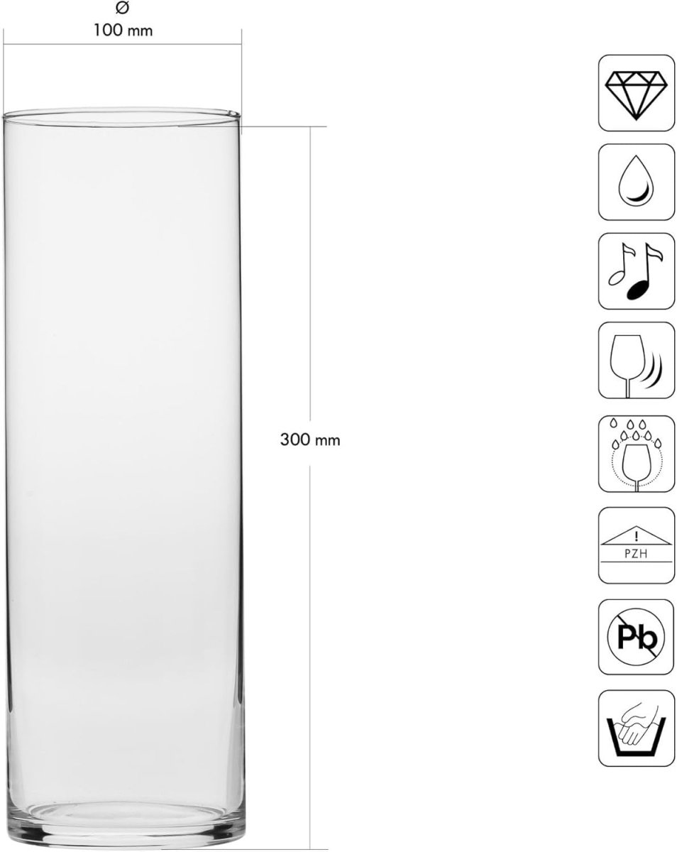 Tall Clear Glass Flower Vase 30cm Elegant Cylinder Vase Home Decor Gift - Kwikley