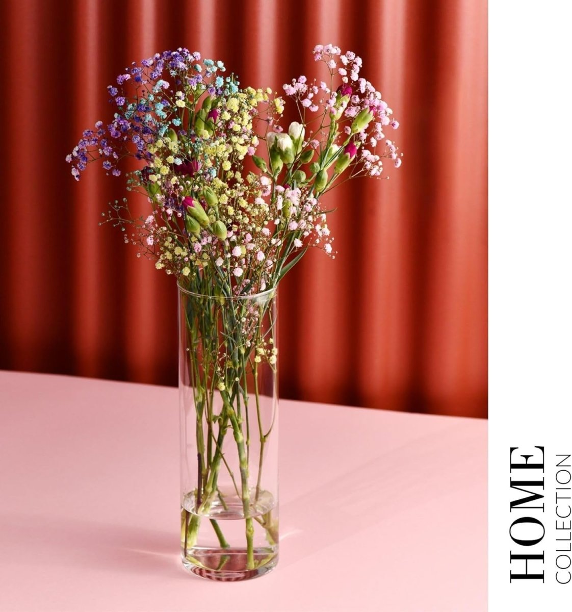 Tall Clear Glass Flower Vase 30cm Elegant Cylinder Vase Home Decor Gift - Kwikley