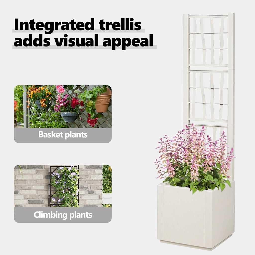 Tall Garden Planter 140cm White Outdoor Indoor Plant Pot 38L - Kwikley