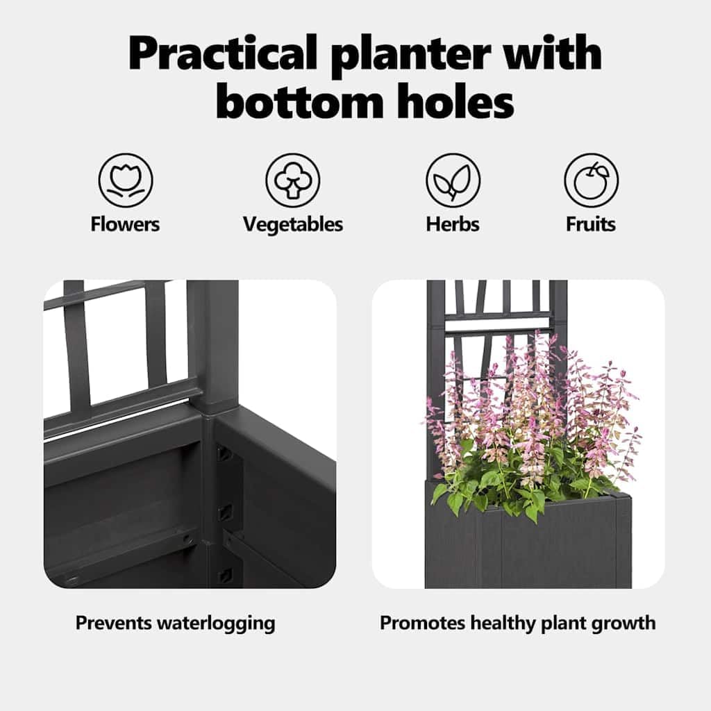 Tall Garden Planter 36x36x140cm Anthracite Indoor Outdoor Pot - Kwikley