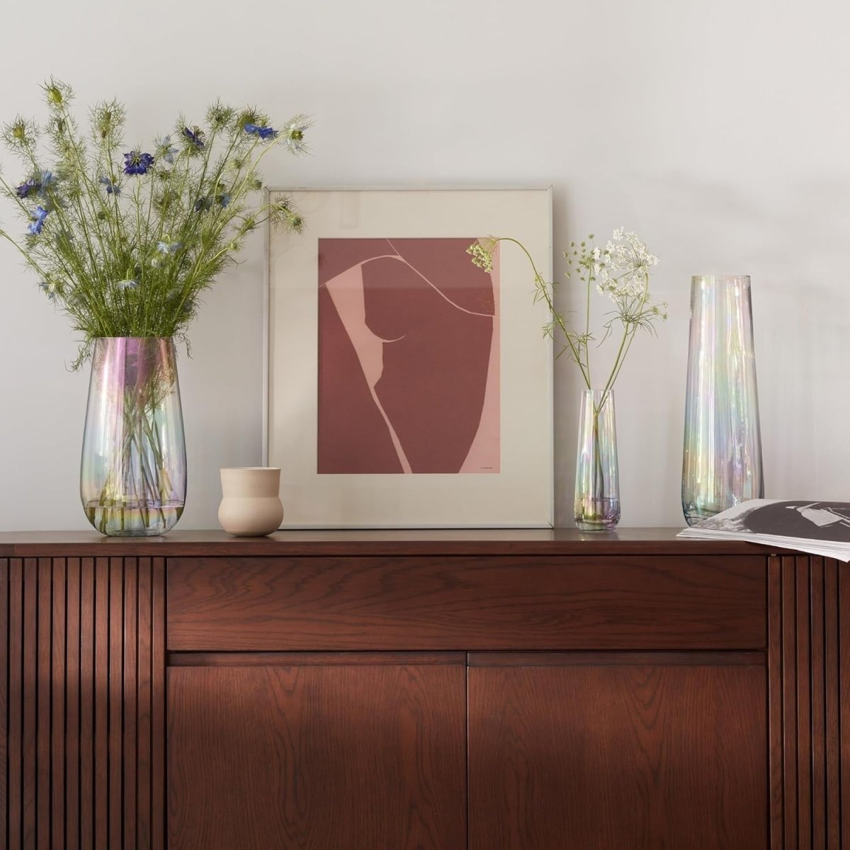 Tall Glass Vase 20cm Mother of Pearl Decorative Flower Vase Handmade - Kwikley