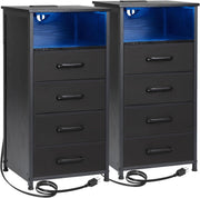 Tall LED Bedside Tables Set of 2 with USB Charging, 4 Drawers & Storage - Kwikley
