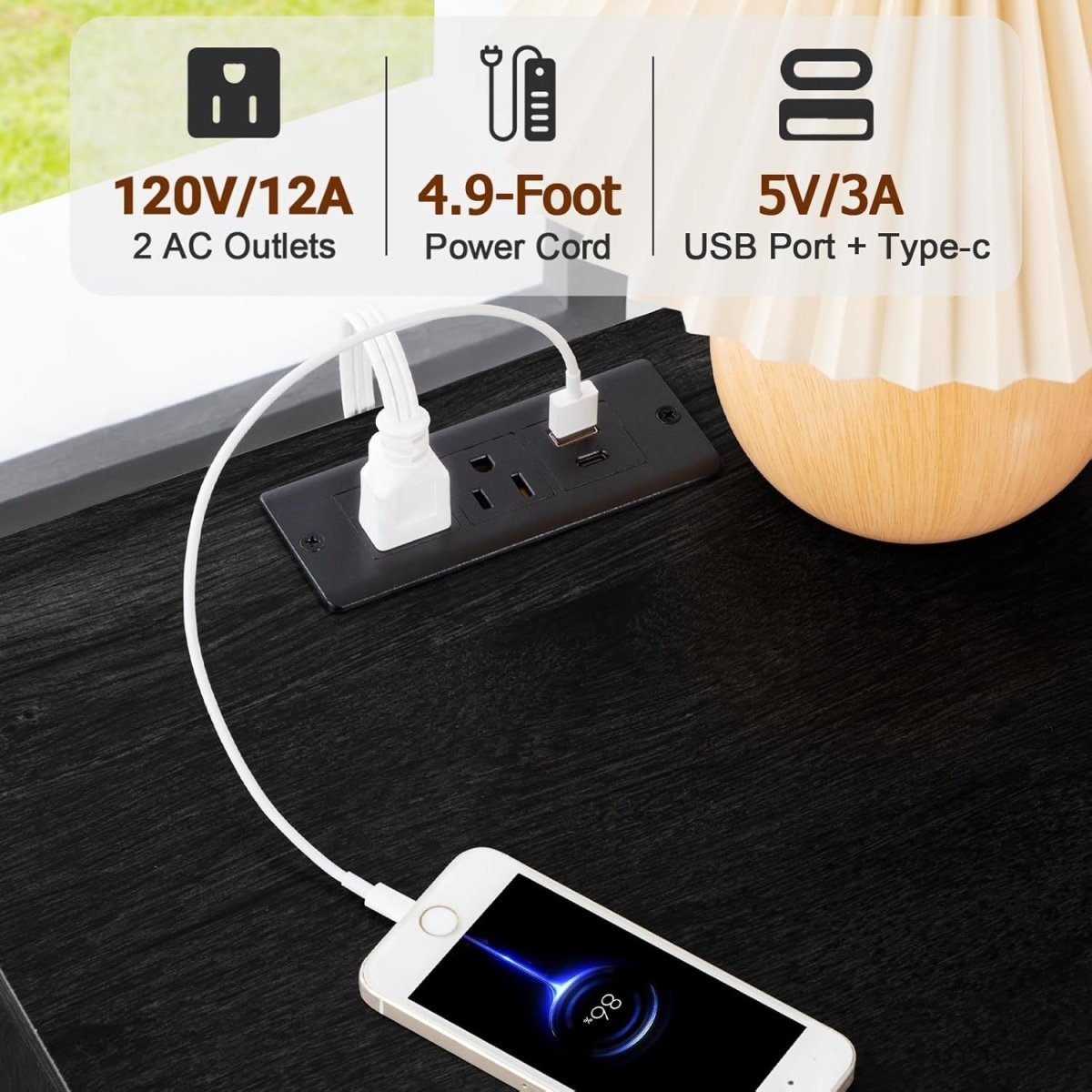 Tall LED Bedside Tables Set of 2 with USB Charging, 4 Drawers & Storage - Kwikley