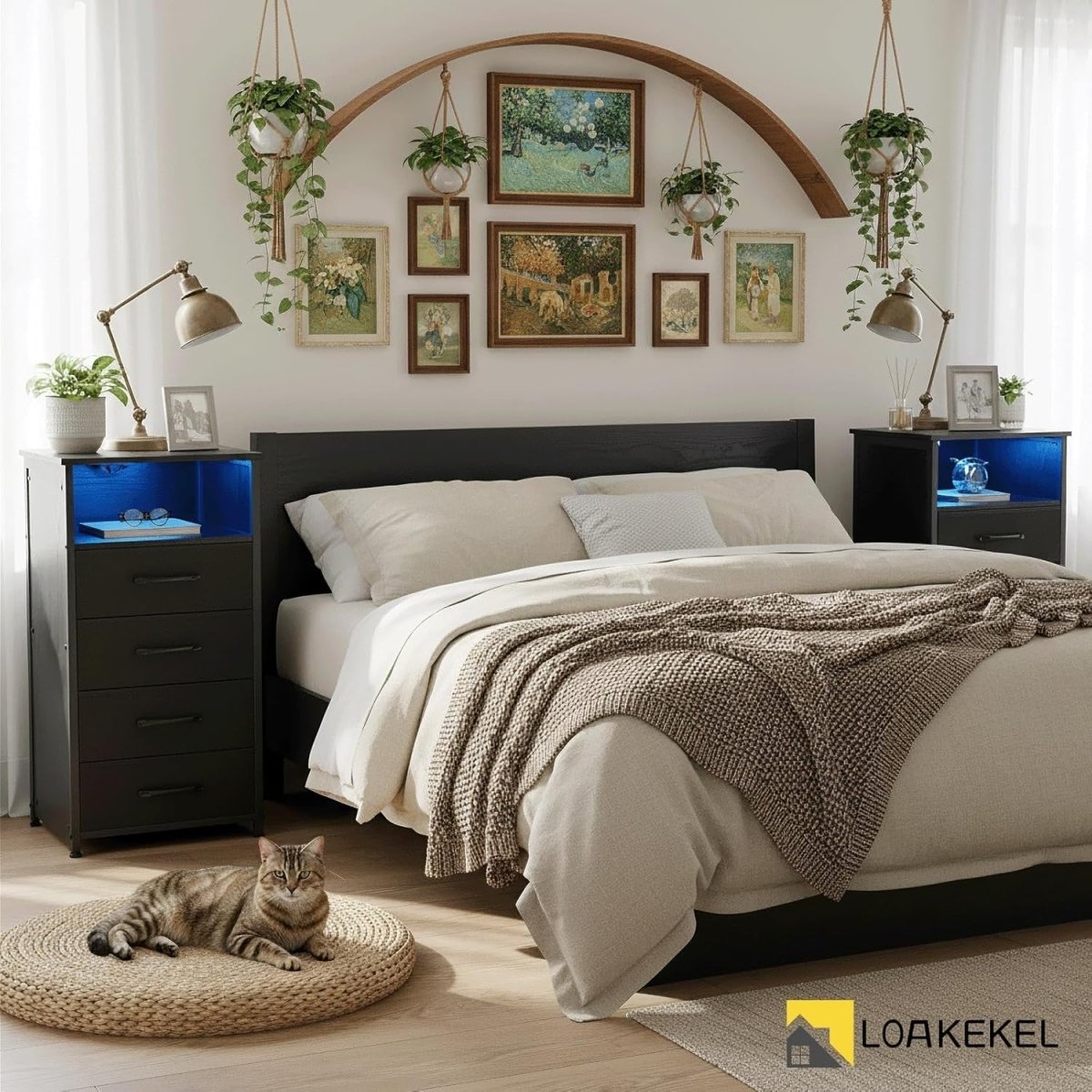 Tall LED Bedside Tables Set of 2 with USB Charging, 4 Drawers & Storage - Kwikley