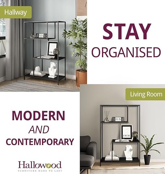 Tall Modern Metal Display Shelf Unit, 4 - Tier Open Storage Bookcase Black - Kwikley