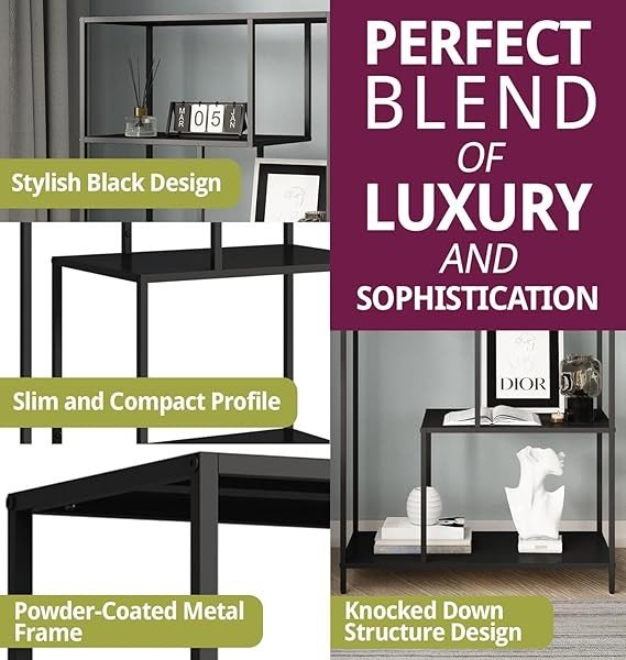 Tall Modern Metal Display Shelf Unit, 4 - Tier Open Storage Bookcase Black - Kwikley