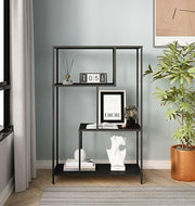 Tall Modern Metal Display Shelf Unit, 4 - Tier Open Storage Bookcase Black - Kwikley