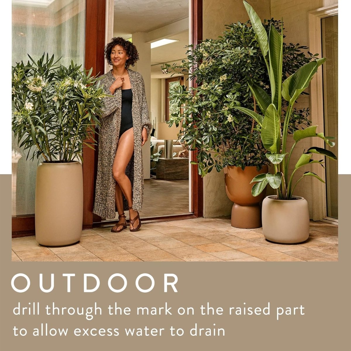 Tall Plant Pot 35x49cm Caramel Indoor Outdoor Recycled Plastic - Kwikley