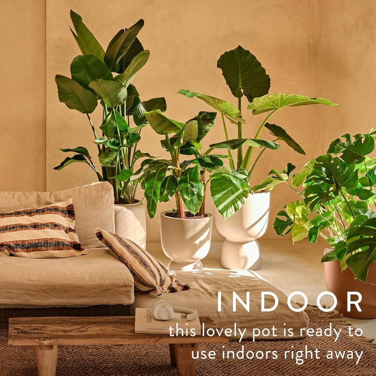 Tall Plant Pot 41x57cm Beige Indoor Outdoor Recycled Plastic - Kwikley