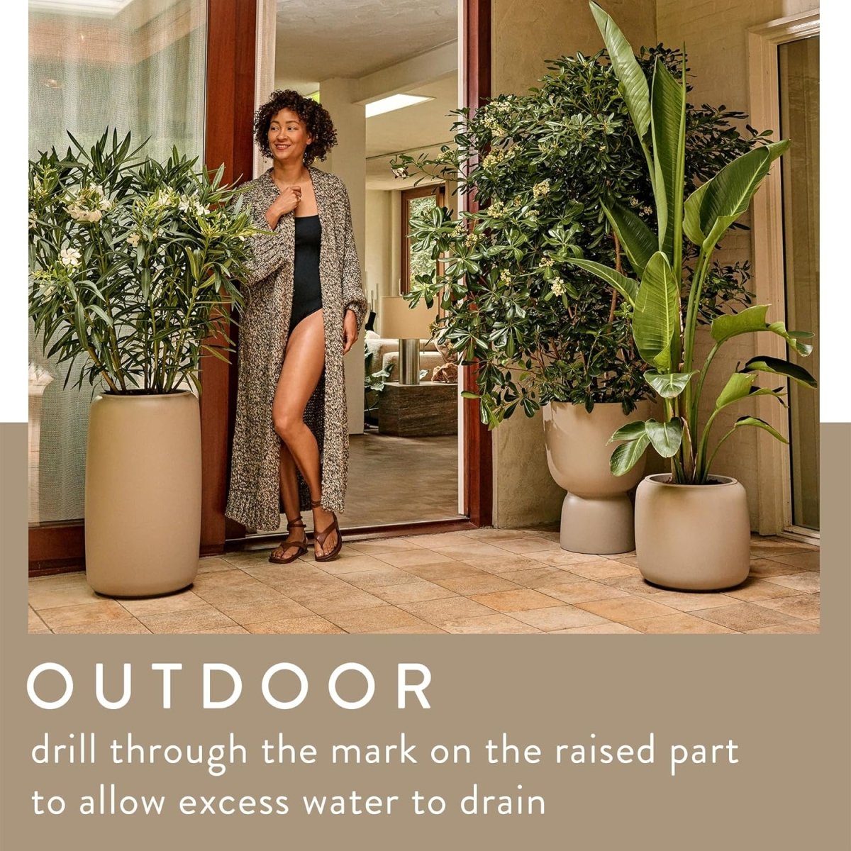 Tall Plant Pot 41x57cm Beige Indoor Outdoor Recycled Plastic - Kwikley