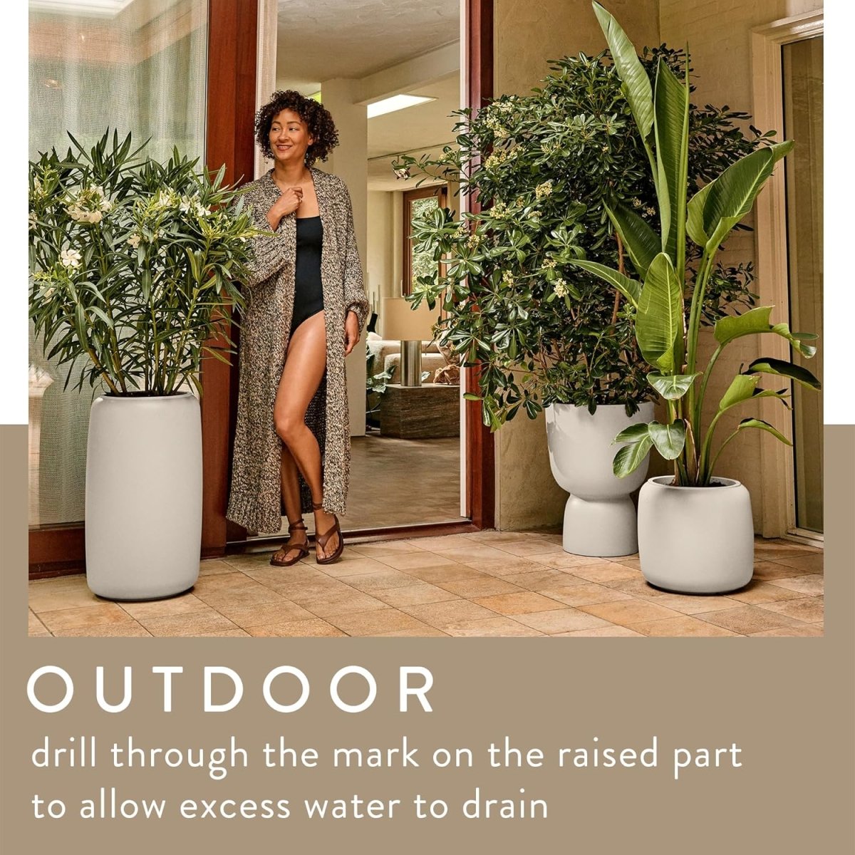 Tall Plant Pot 41x57cm White Indoor Outdoor Recycled Plastic - Kwikley