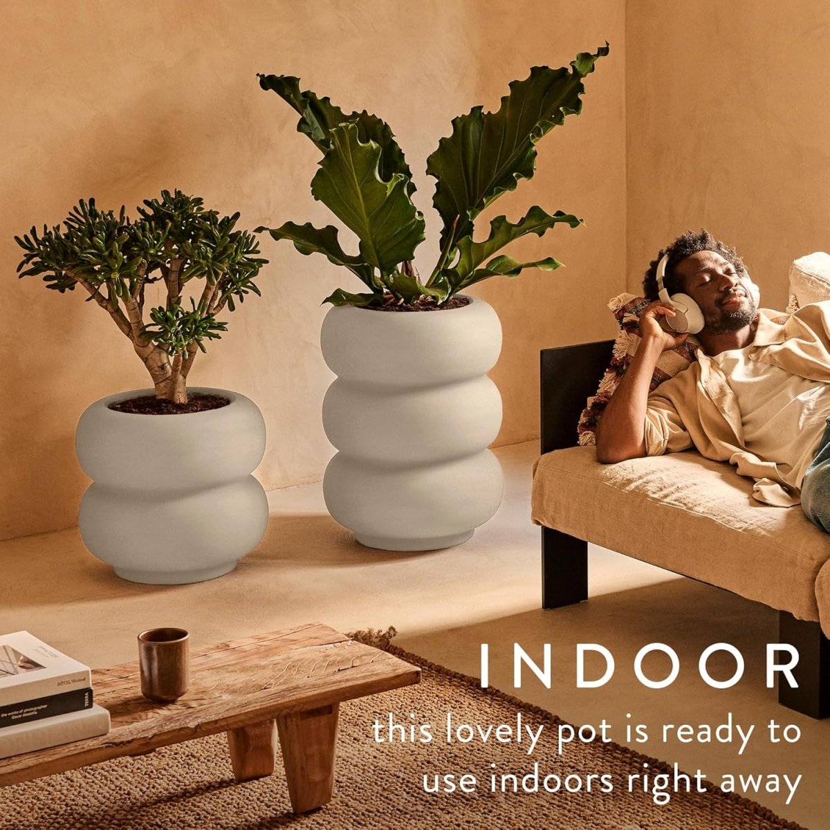 Tall Plant Pot 43x58cm White Indoor Outdoor Recycled Plastic - Kwikley