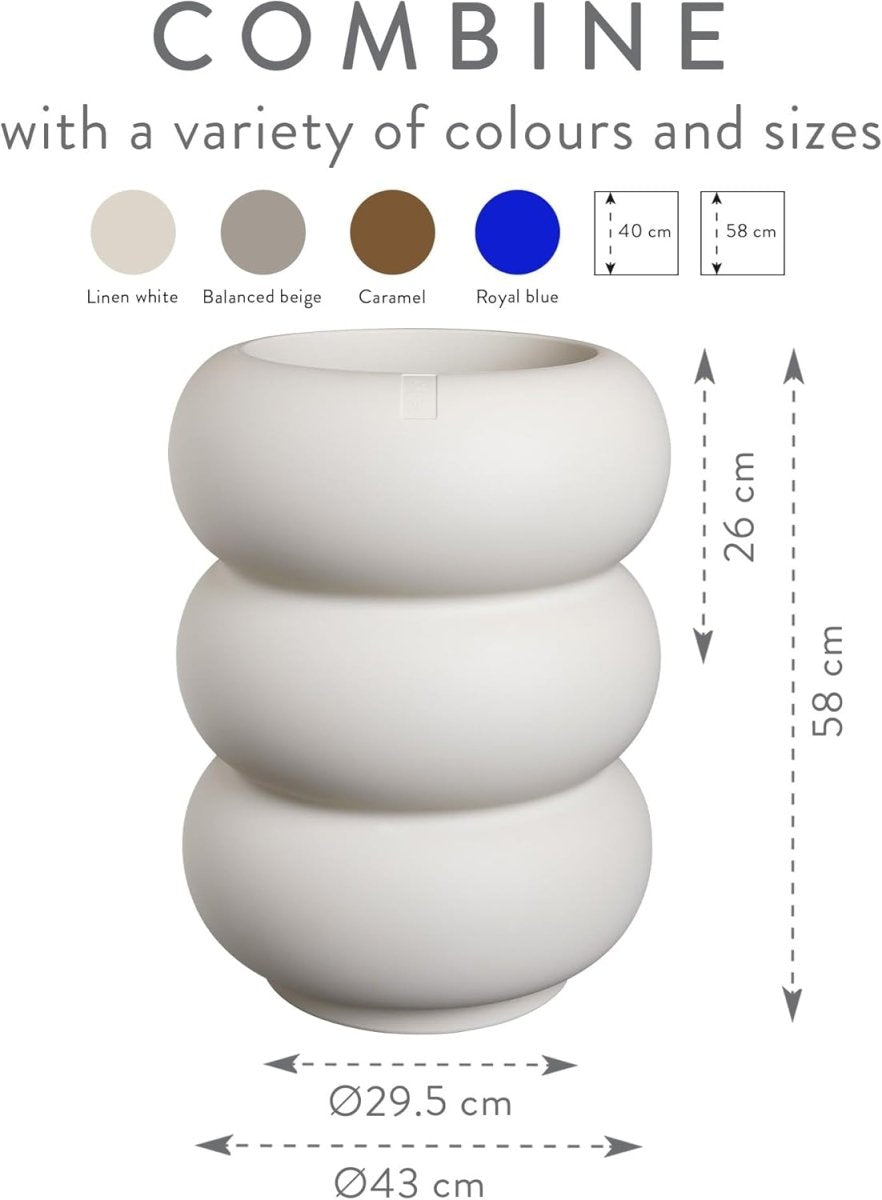 Tall Plant Pot 43x58cm White Indoor Outdoor Recycled Plastic - Kwikley
