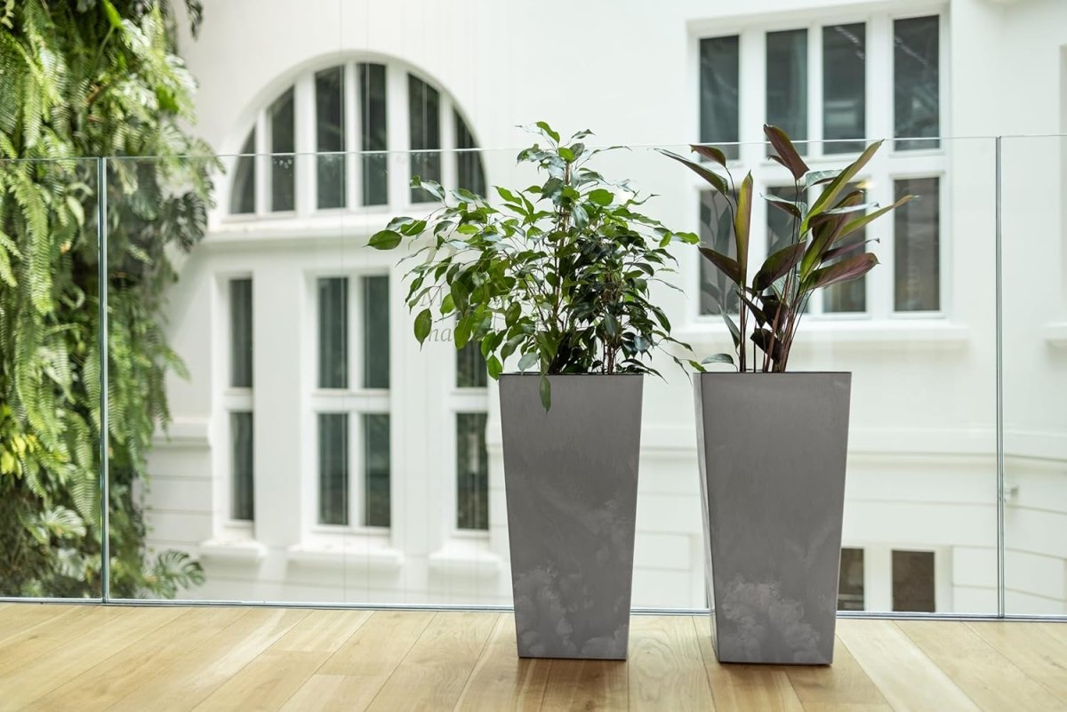 Tall Planter 68cm Black Concrete Effect Plant Pot with Insert - Kwikley