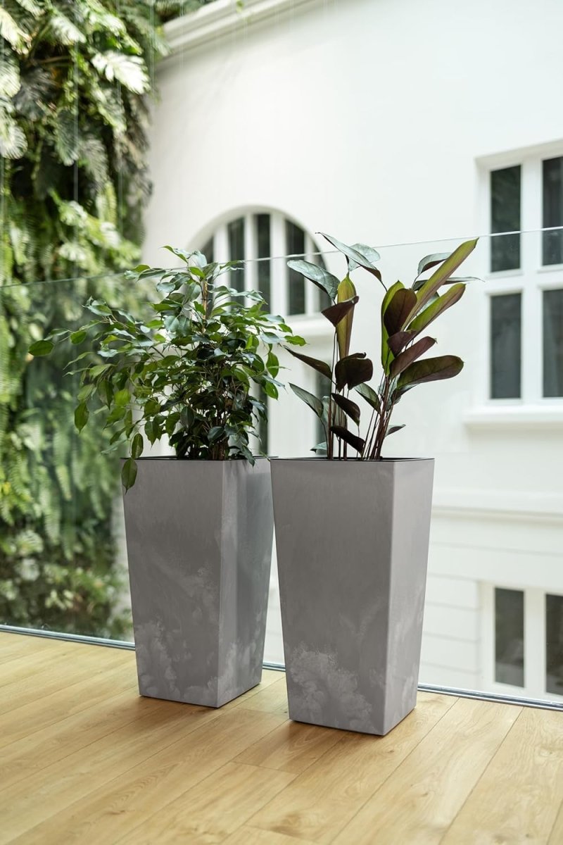 Tall Planter 68cm Black Concrete Effect Plant Pot with Insert - Kwikley